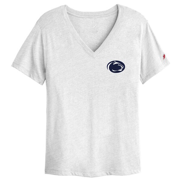 women's short sleeve white v-neck t-shirt with Penn State Athletic Logo on left chest